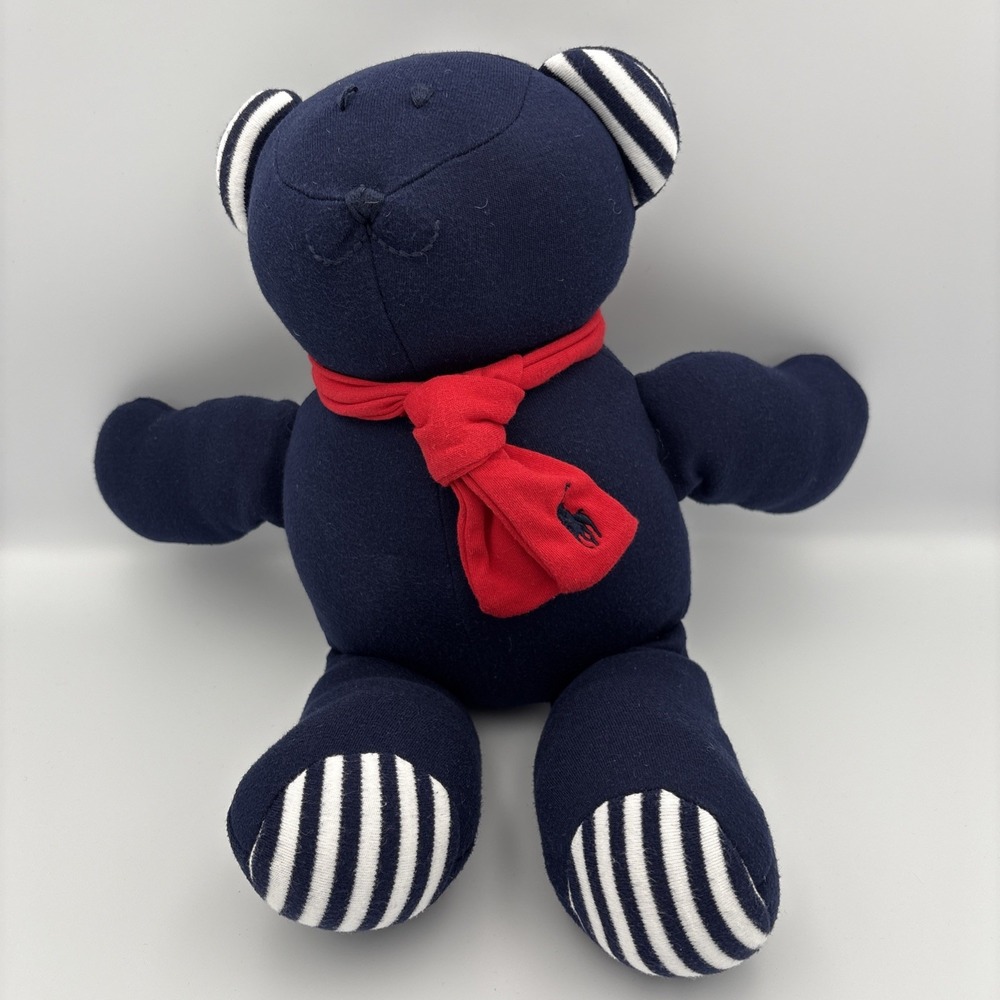 Ralph Lauren Baby Boy 14" Teddy Bear Plush Navy Blue White Red Stuffed Animal